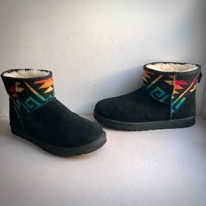 UGG x Pendleton Boots Men S-11 Classic Short Black Suede Shearling Aztec Tribal